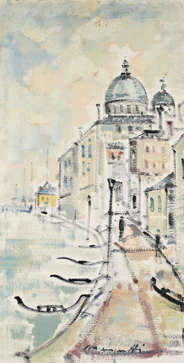 Bruno Mancinotti - Canale di Venezia con gondole