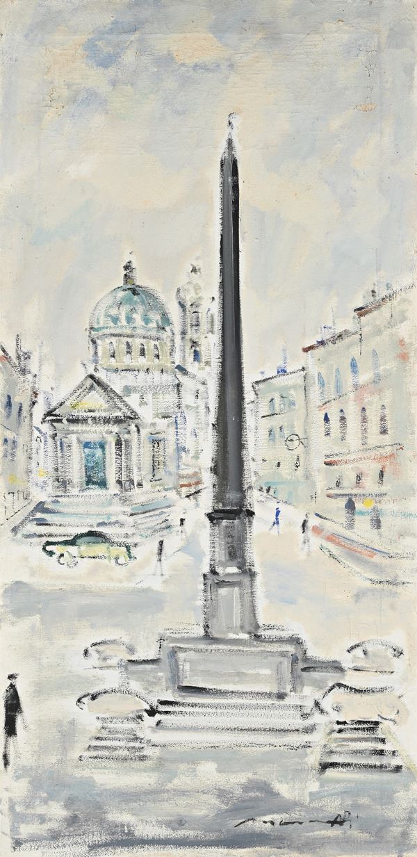 Bruno Mancinotti - L'obelisco e la Chisa degli Artisti a Piazza del Popolo