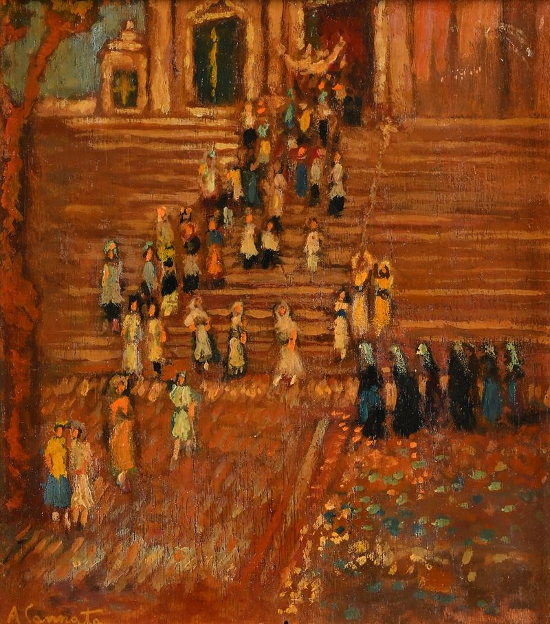Antonio Cannata - Donne in una processione che esce dalla chiesa