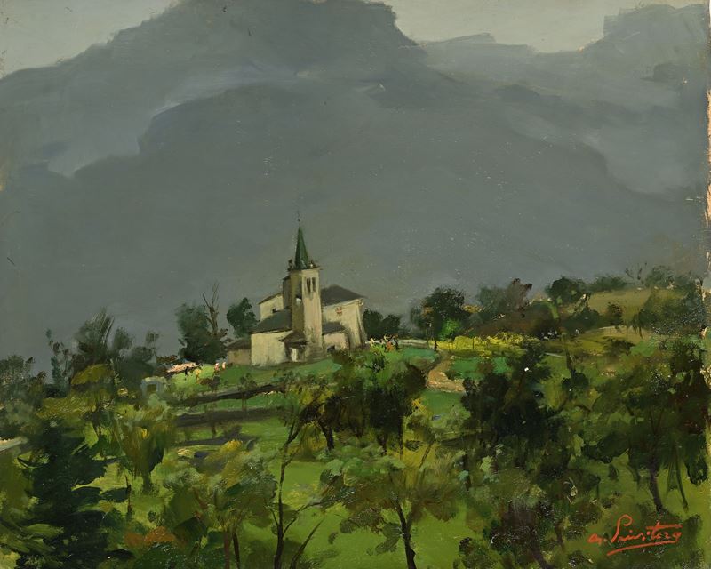 Antonio Privitera - Paesaggio Collinare con Chiesetta
