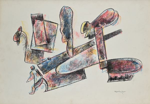 Composizione astratta con figura d'uomo