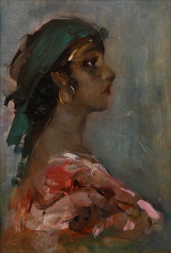 Ritratto di ragazza di profilo con camicia rosa