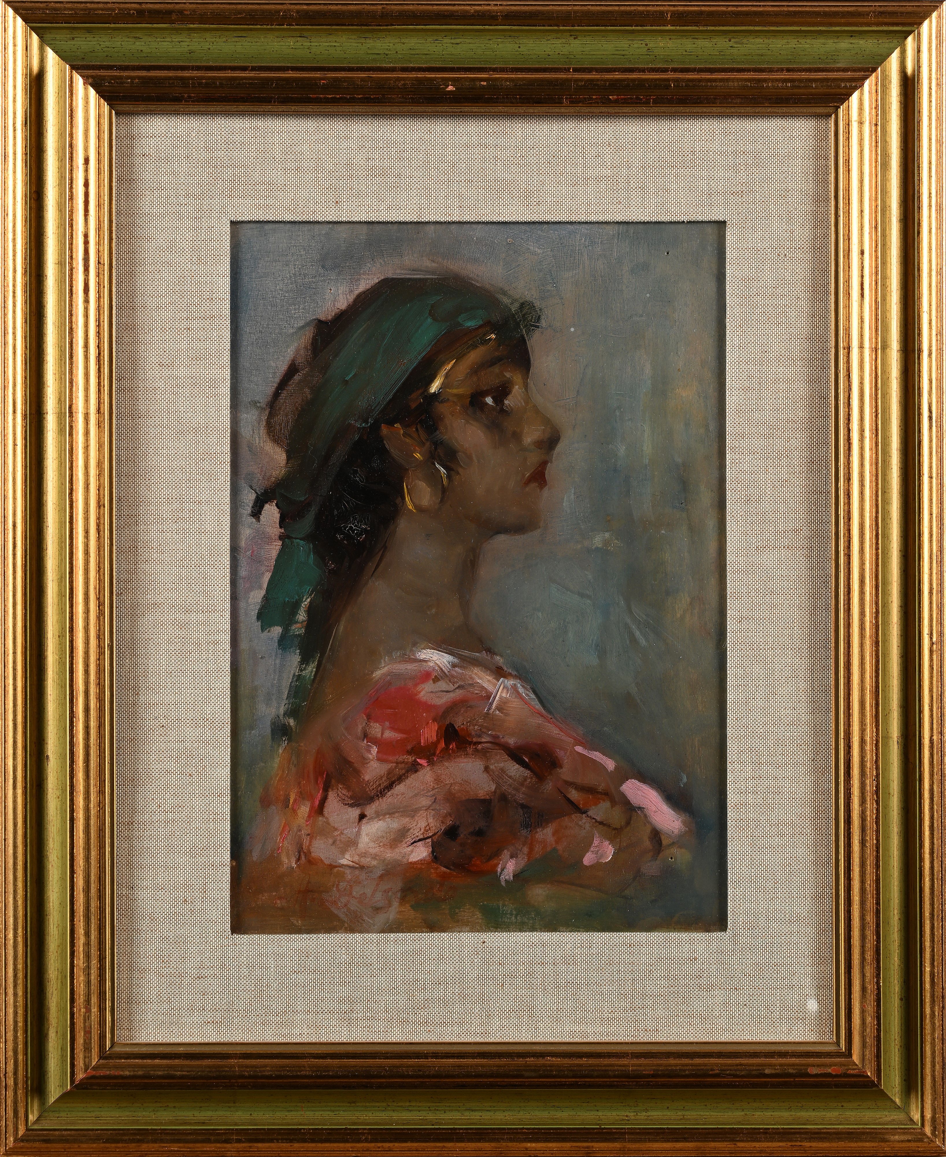 Alfredo del Sordo - Ritratto di Ragazza di Profilo con Camicia Rosa