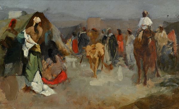 Scena di vita nei pressi delle mura di una città araba