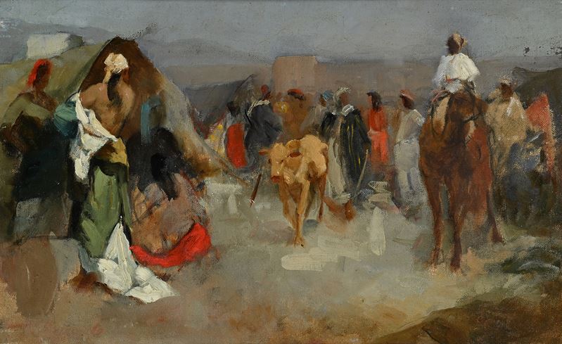 Alfredo del Sordo - Scena di Vita nei Pressi delle Mura di una Città Araba