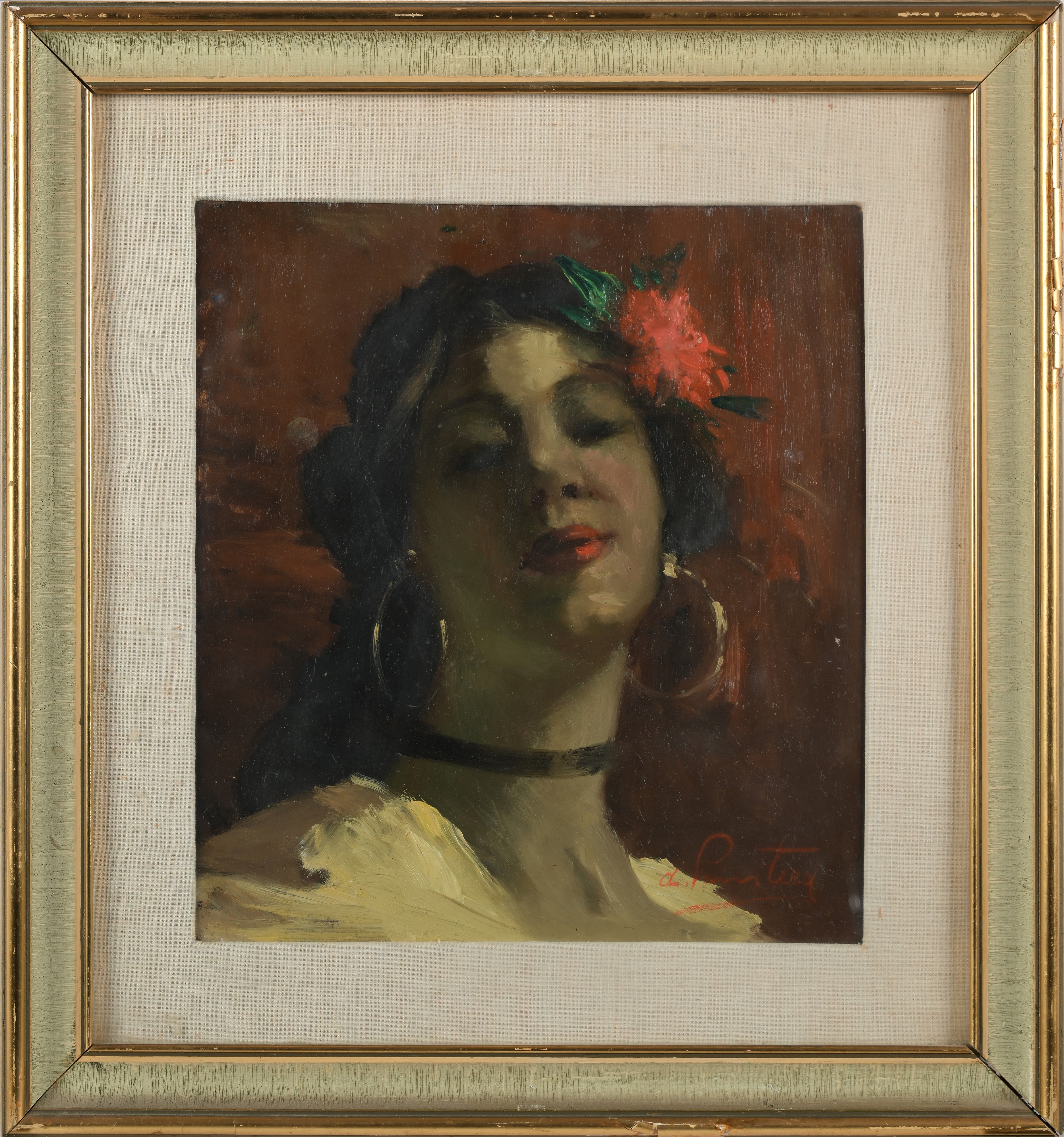 Antonio Privitera - Ritratto di Giovane Donna con Fiore tra i Capelli