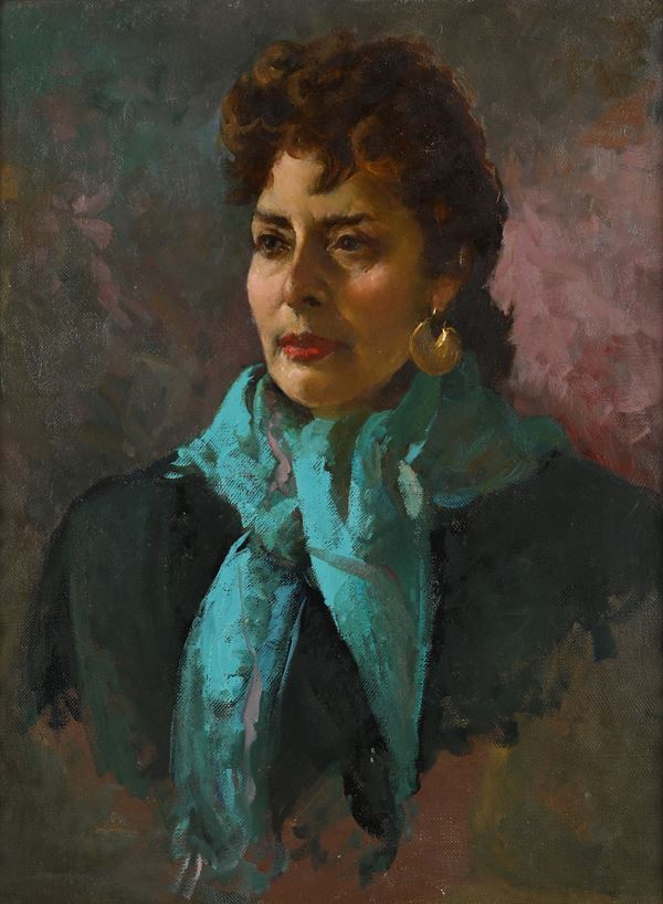 Ritratto di signora con scialle azzurro