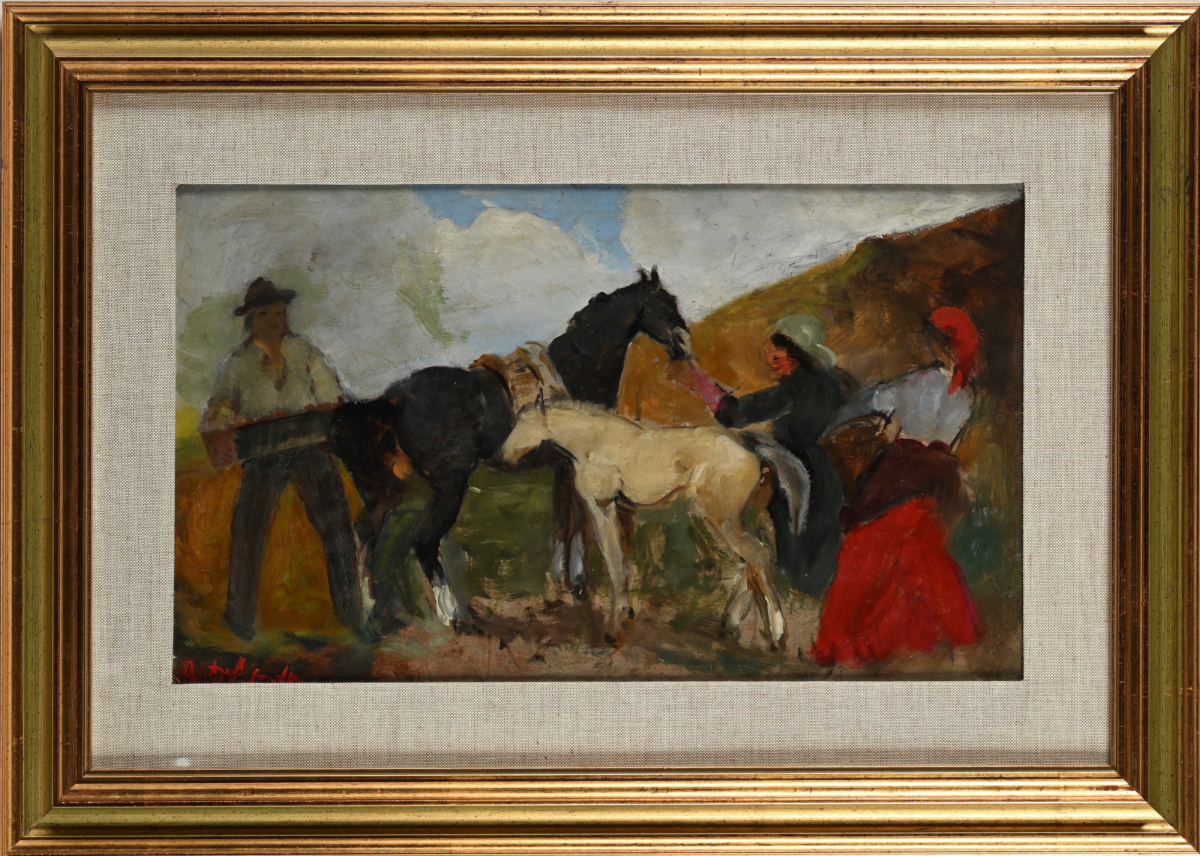 Alfredo del Sordo - Contadini con Cavallo e Puledro Bianco