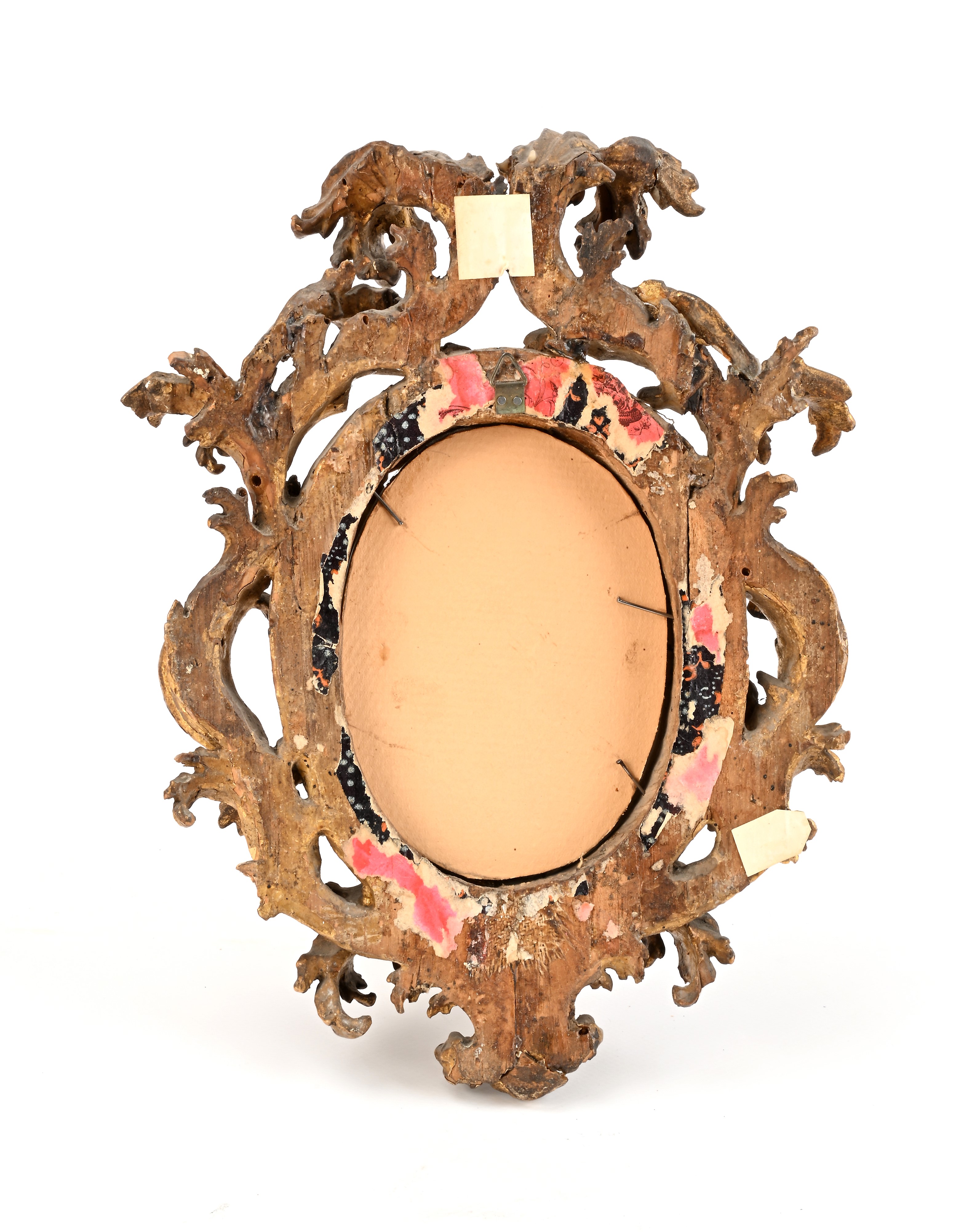 Piccola cornice in legno scolpito e dorato, XVIII secolo