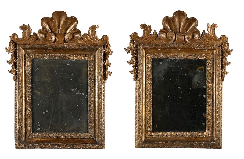 Coppia di Specchiere in Legno Dorato, Roma, XVIII Secolo