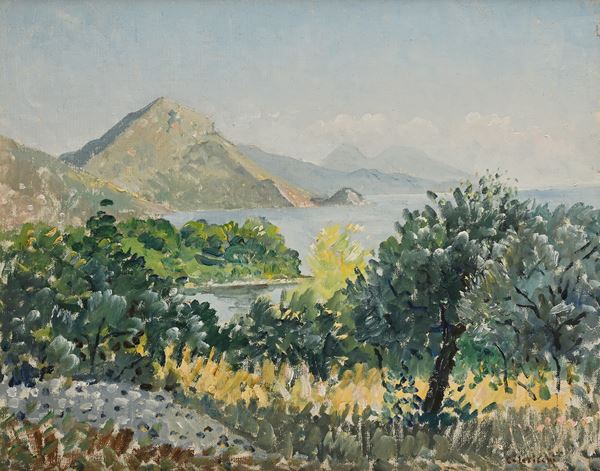 Giovanni Colacicchi - Paesaggio con mare e boschi
