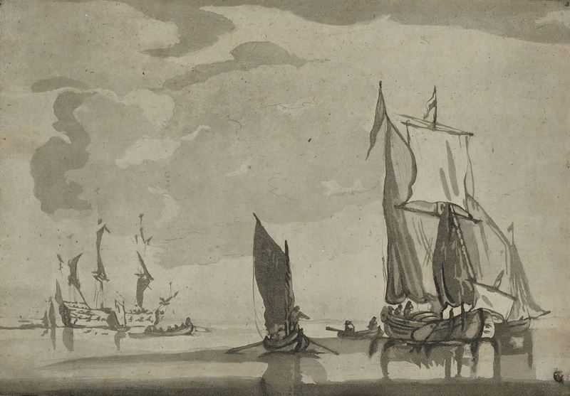Willem Van De Velde il Giovane - Paesaggio con Barche