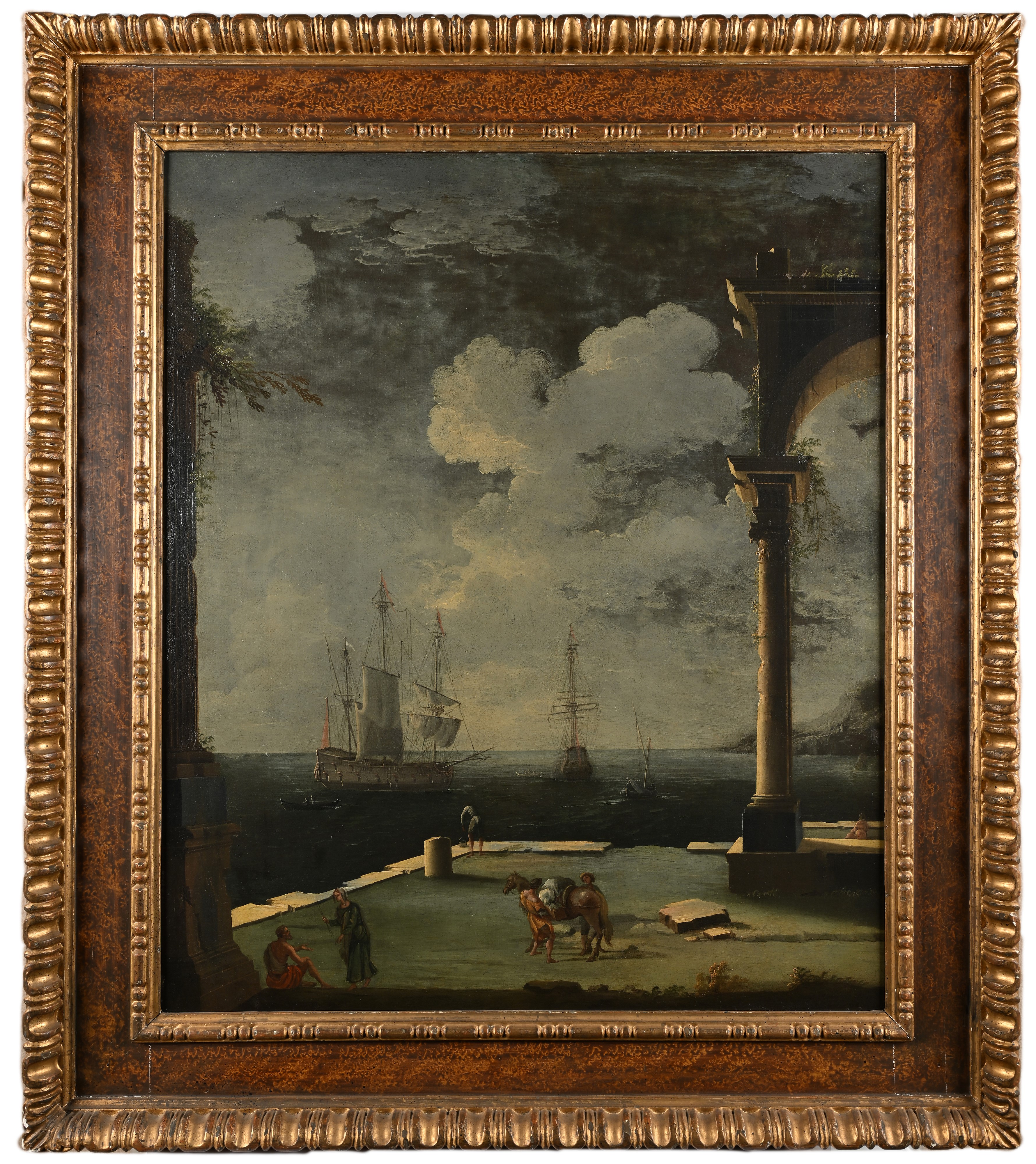 Leonardo Coccorante - Paesaggio Costiero con Rudere, Figure ed Imbarcazioni