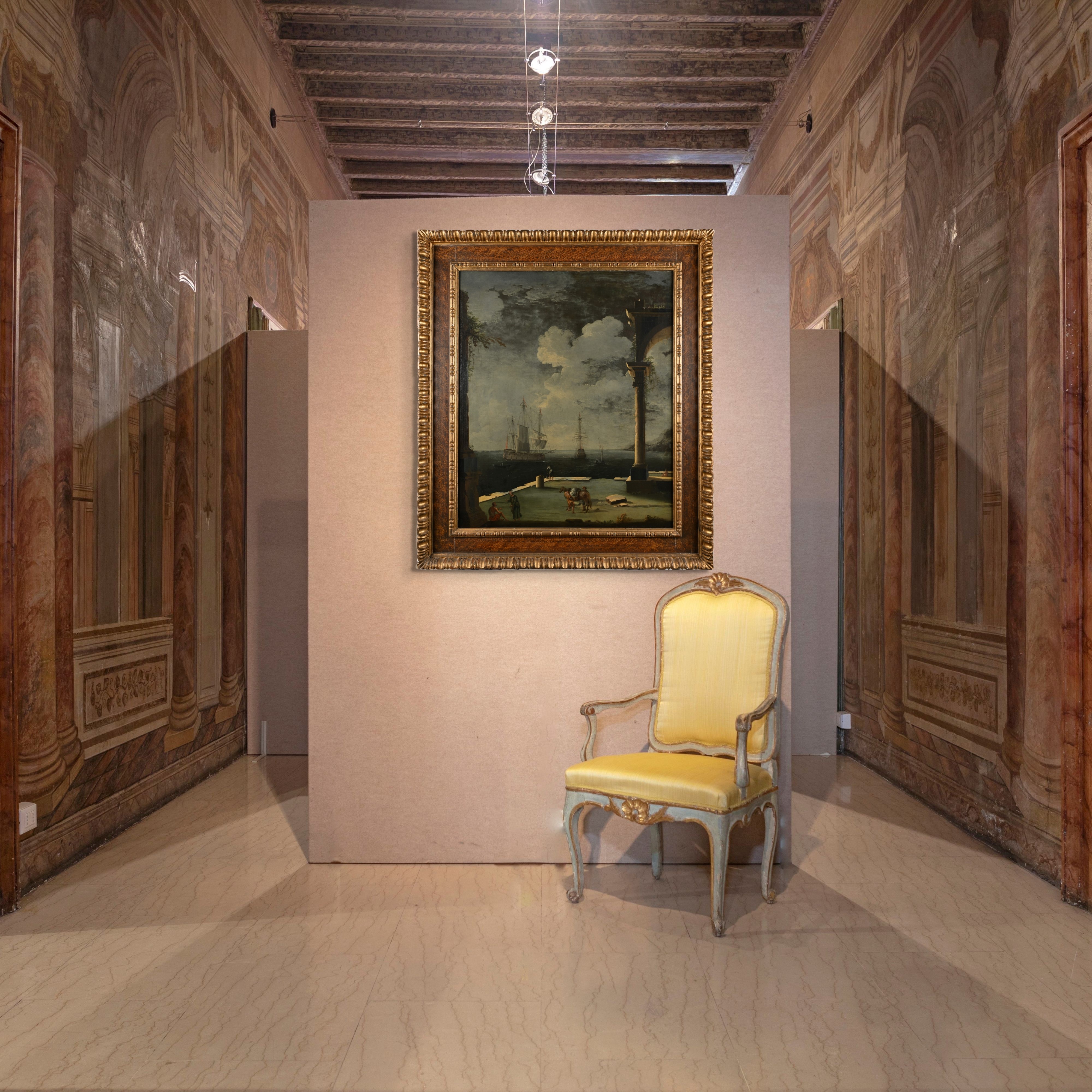 Leonardo Coccorante - Paesaggio Costiero con Rudere, Figure ed Imbarcazioni