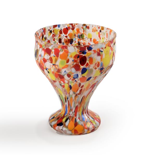 Coppa in vetro soffiato multicolore, arte vetraria muranese, XX secolo