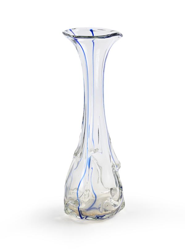 Vaso in vetro pesante con striature blu