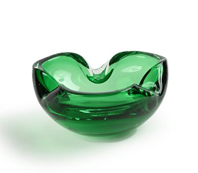 Posacenere Vintage in Vetro Pesante Verde con Margini Ripiegati