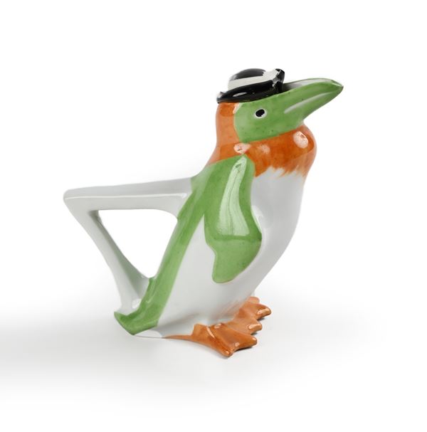 Edouard-Marcel Sandoz - Brocchetta vintage a forma di pinguino in porcellana policroma, Théodore Haviland, Limoges, Francia