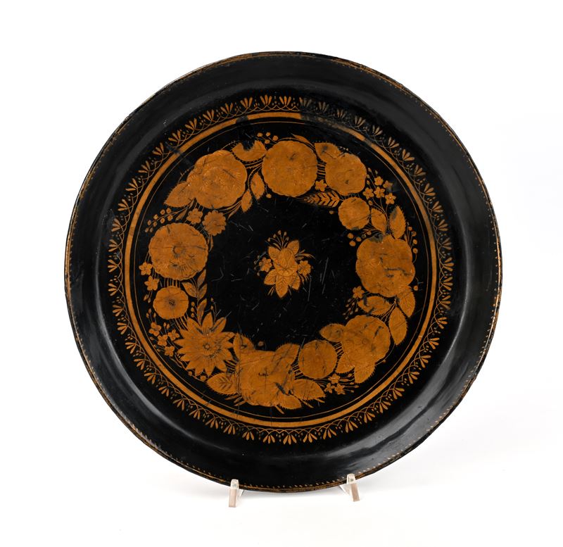 Vassoio Circolare in Latta Dipinta, Inghilterra, XIX Secolo