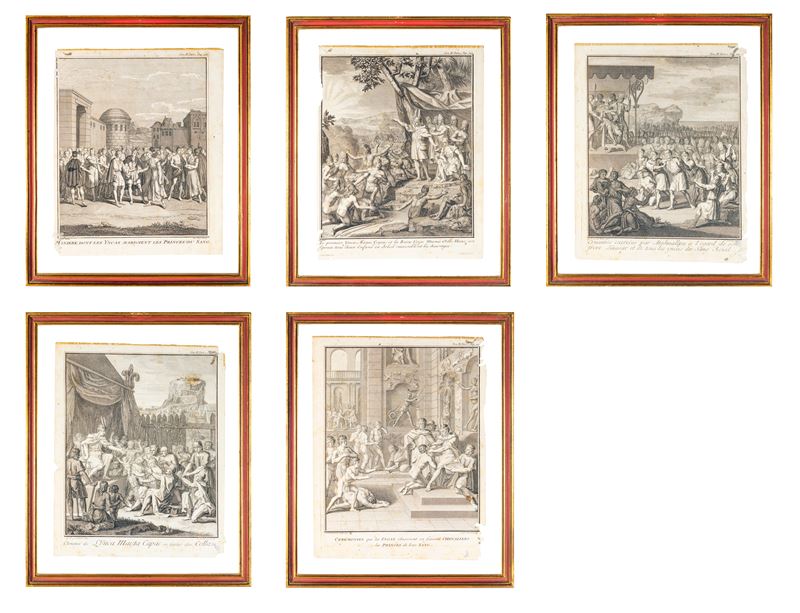 Cinque incisioni sottovetro incorniciate