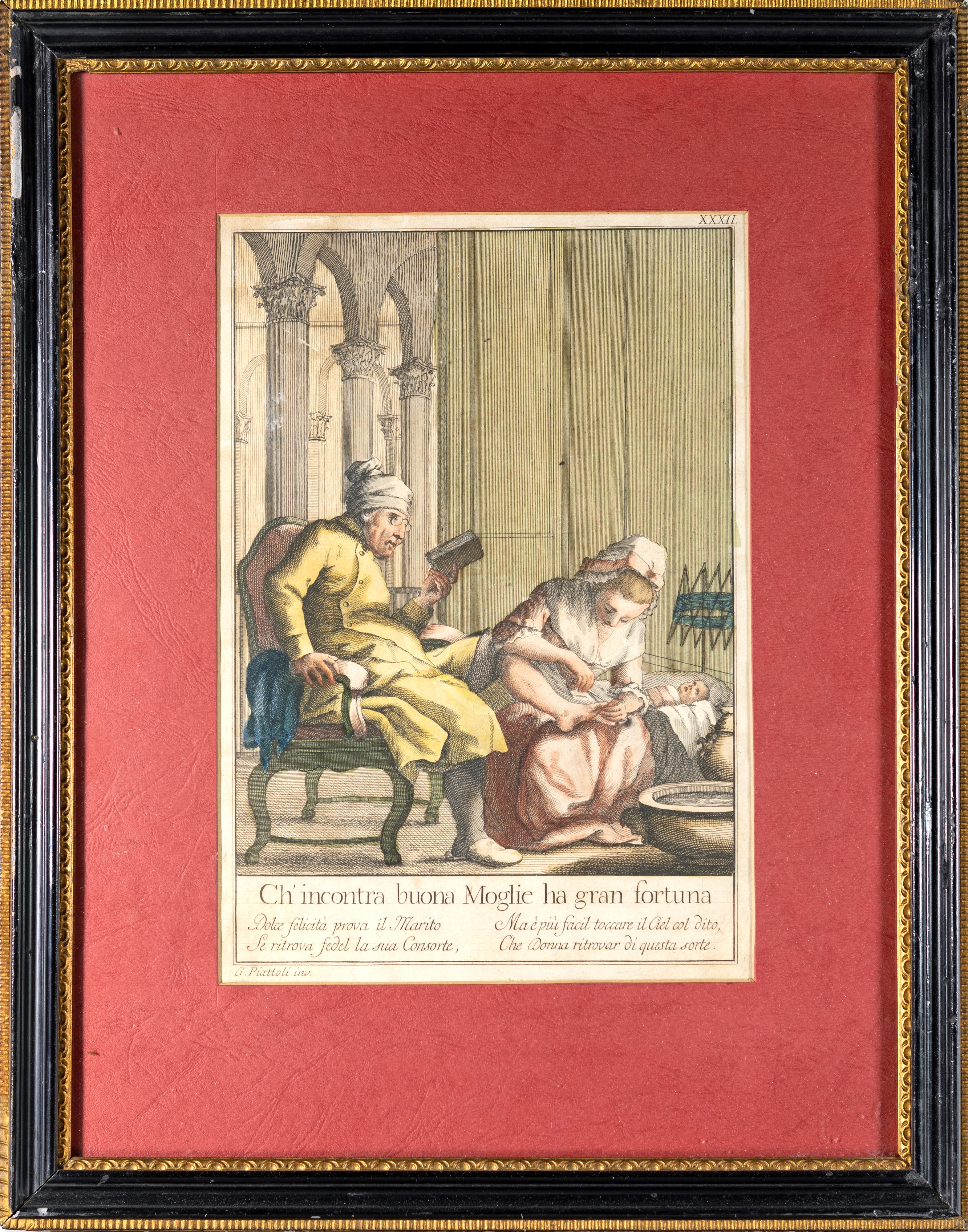 Coppia di incisioni satiriche in cornice, fine del XVIII secolo