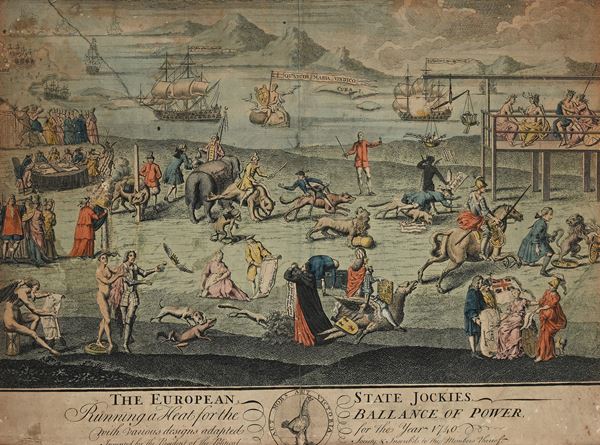 Mappa satirica e politica colorata, Londra 1740