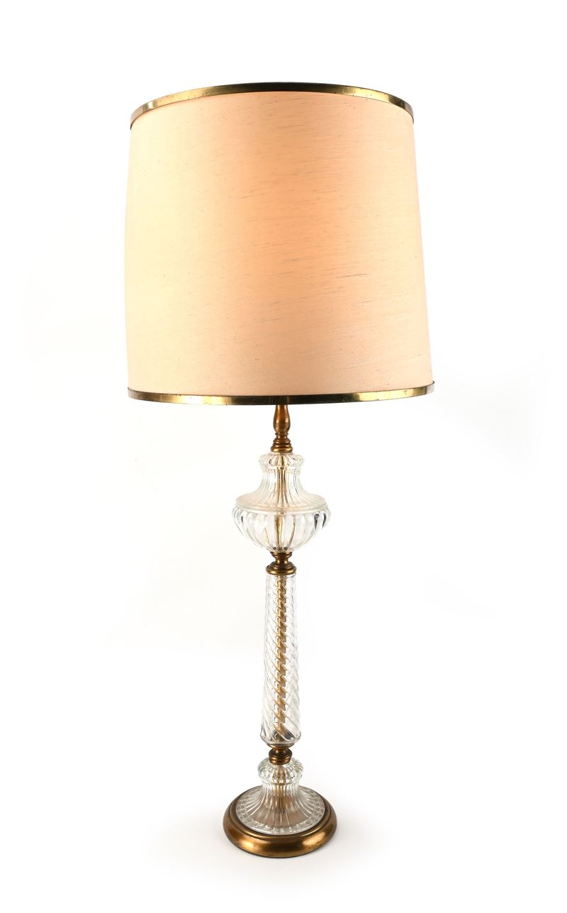 Lampada da tavolo in vetro e ottone dorato, XX secolo, altezza cm 50