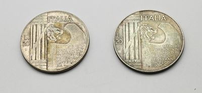 2 Monete da 20 Lire 1928 (decennale della Vittoria) Vittorio Emanuele III Regno D'italia