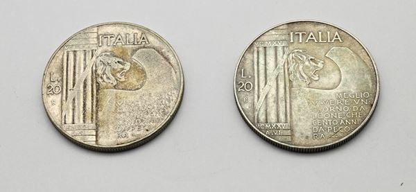 2 Monete da 20 Lire 1928 (Decennale della Vittoria) Vittorio Emanuele III Regno d'Italia