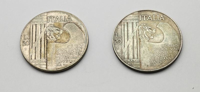 2 Monete da 20 Lire 1928 (decennale della Vittoria) Vittorio Emanuele III Regno D'italia