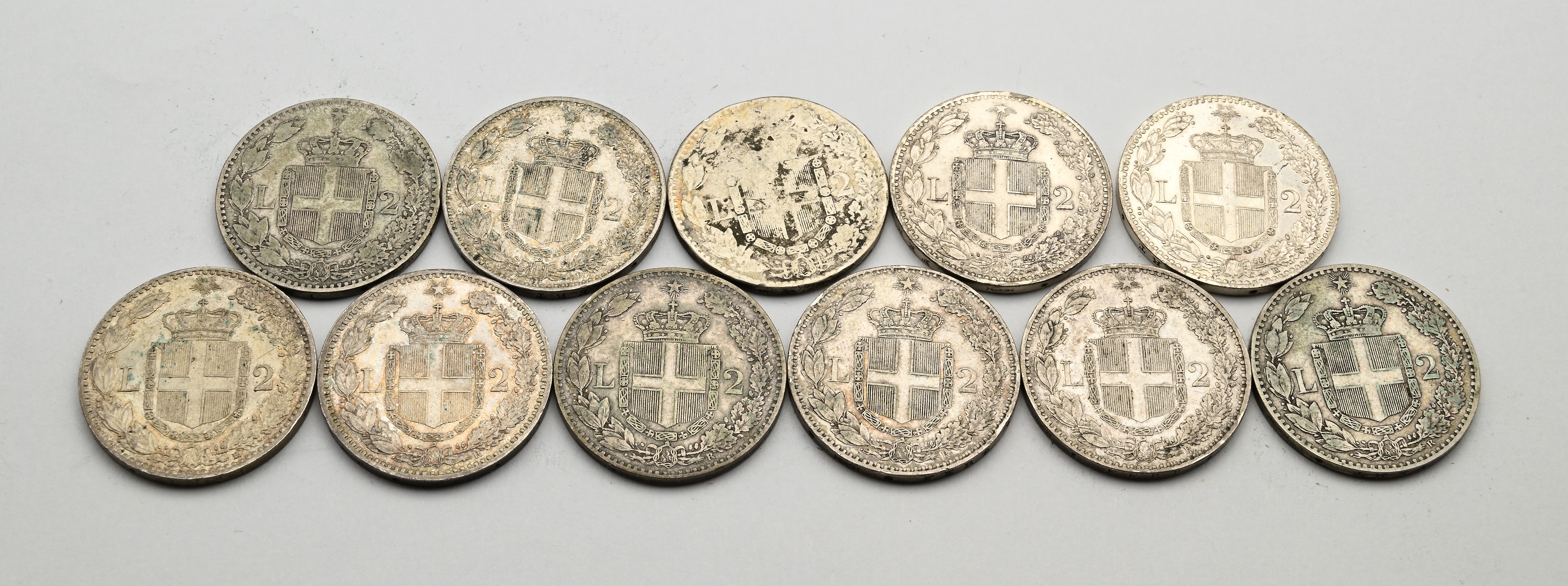 Lotto 2 Lire del 1° Tipo 1881, 1882, 1883, 1884, 1885, 1886, del 2° Tipo 1887, 1897, 1898, 1899 (...