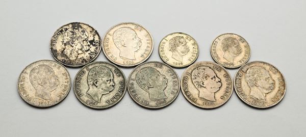 Lotto 1 Lira 1884, 1886 (2), 1887 (2), 1899, 1900; 50 Cts 1889 e 1892 Umberto I Regno d'Italia