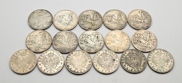 2 Lire Aquila 1901, 1902, 1904, 1905, 1906, 1907, Quadriga veloce 1908, 1910, 1911, 1912 (2), Cinquantenario 1911, Quadriga briosa 1914, 1915, 1916, 1917 Vittorio Emanuele III Regno d'Italia