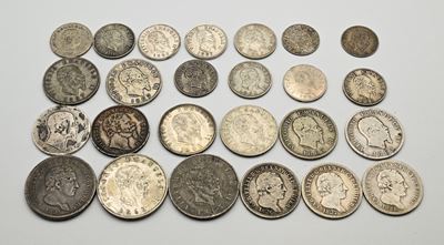 2 Lire 1825t, 1 Lira 1826t, 1827t, 1828t(p), 50 Cts 1827g Carlo Felice, 1 Lira 1856 Vittorio Eman...