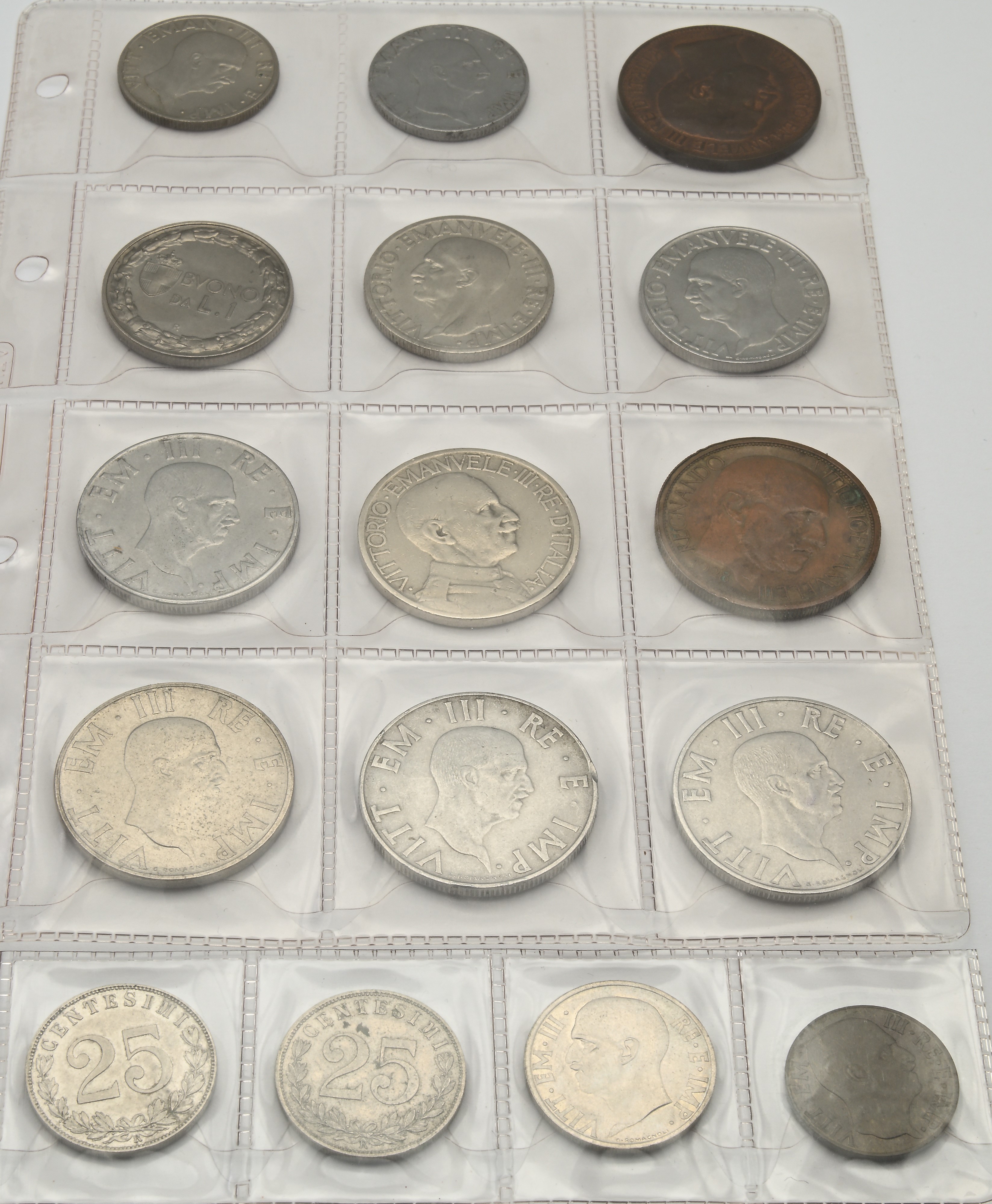 2 Lire, 1 Lira, 50 Cts, 25 Cts, 20 Cts, 10 Cts, 5 Cts Vittorio Emanuele III Regno D'italia
