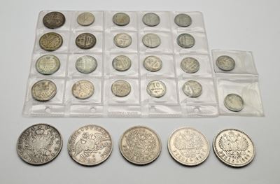 Rublo 1818 Alessandro I; 1828 Nicola I; 1897, 1898, 1899 Nicola II; 20 Kopeks 1913, 1914, 1915, 1...
