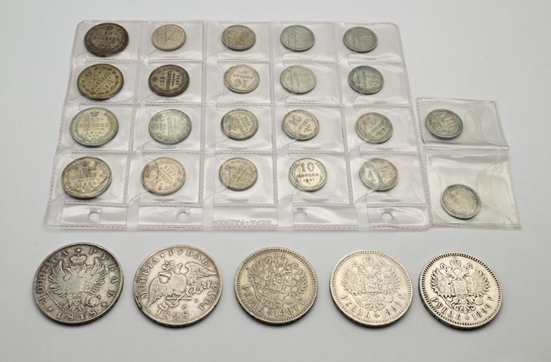 Rublo 1818 Alessandro I; 1828 Nicola I; 1897, 1898, 1899 Nicola II; 20 Kopeks 1913, 1914, 1915, 1...