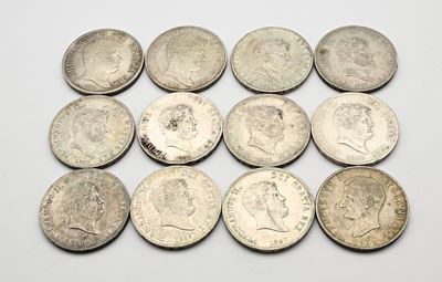 Lotto di 12 Piastre da 120 Grana: del 1° Tipo 1834, del 2° Tipo 1839, del 6° Tipo 1851, 1852, 185...