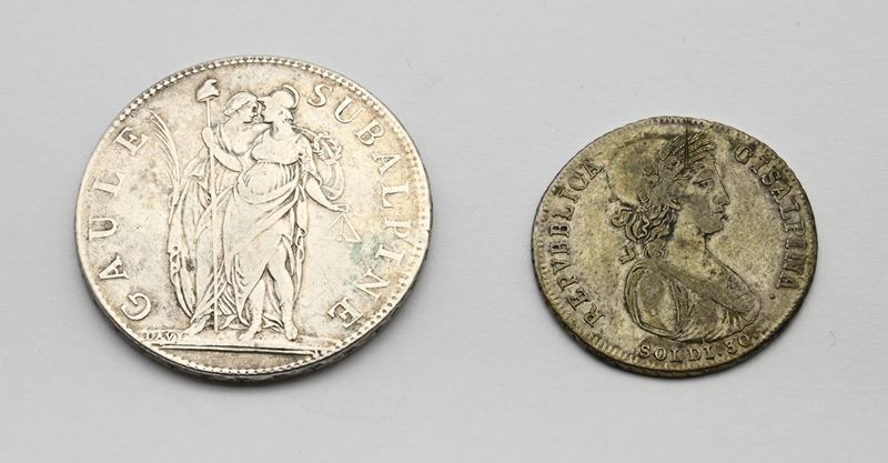5 Franchi 1810 L'an 10 Torino Repubblica Subalpina e 30 Soldi 1800-1 Milano Anno IX Repubblica Su...