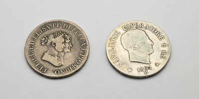 5 Lire del 1° Tipo 1808 Milano Napoleone i Re D'italia e 5 Lire del 1° Tipo 1805 Firenze Elisa Bo...
