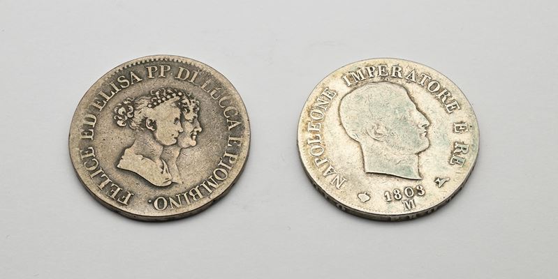 5 Lire del 1° Tipo 1808 Milano Napoleone i Re D'italia e 5 Lire del 1° Tipo 1805 Firenze Elisa Bo...