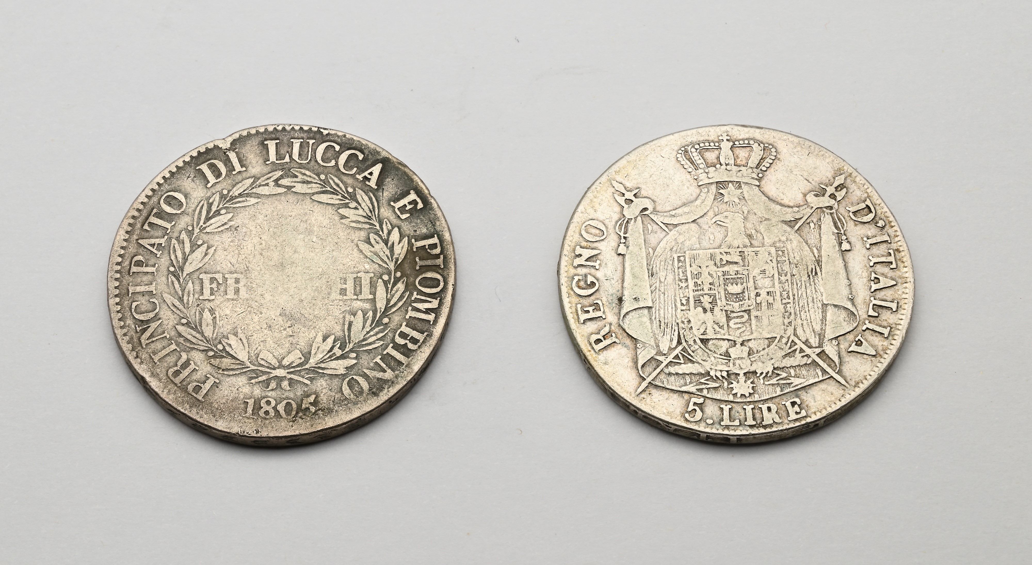 5 Lire del 1° Tipo 1808 Milano Napoleone i Re D'italia e 5 Lire del 1° Tipo 1805 Firenze Elisa Bo...