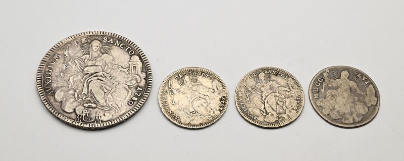 Doppio Giulio 1756 a.XVII Benedetto XIV; Doppio Giulio 1779 a.IV, Doppio Giulio 1787 a.XIII, Scud...