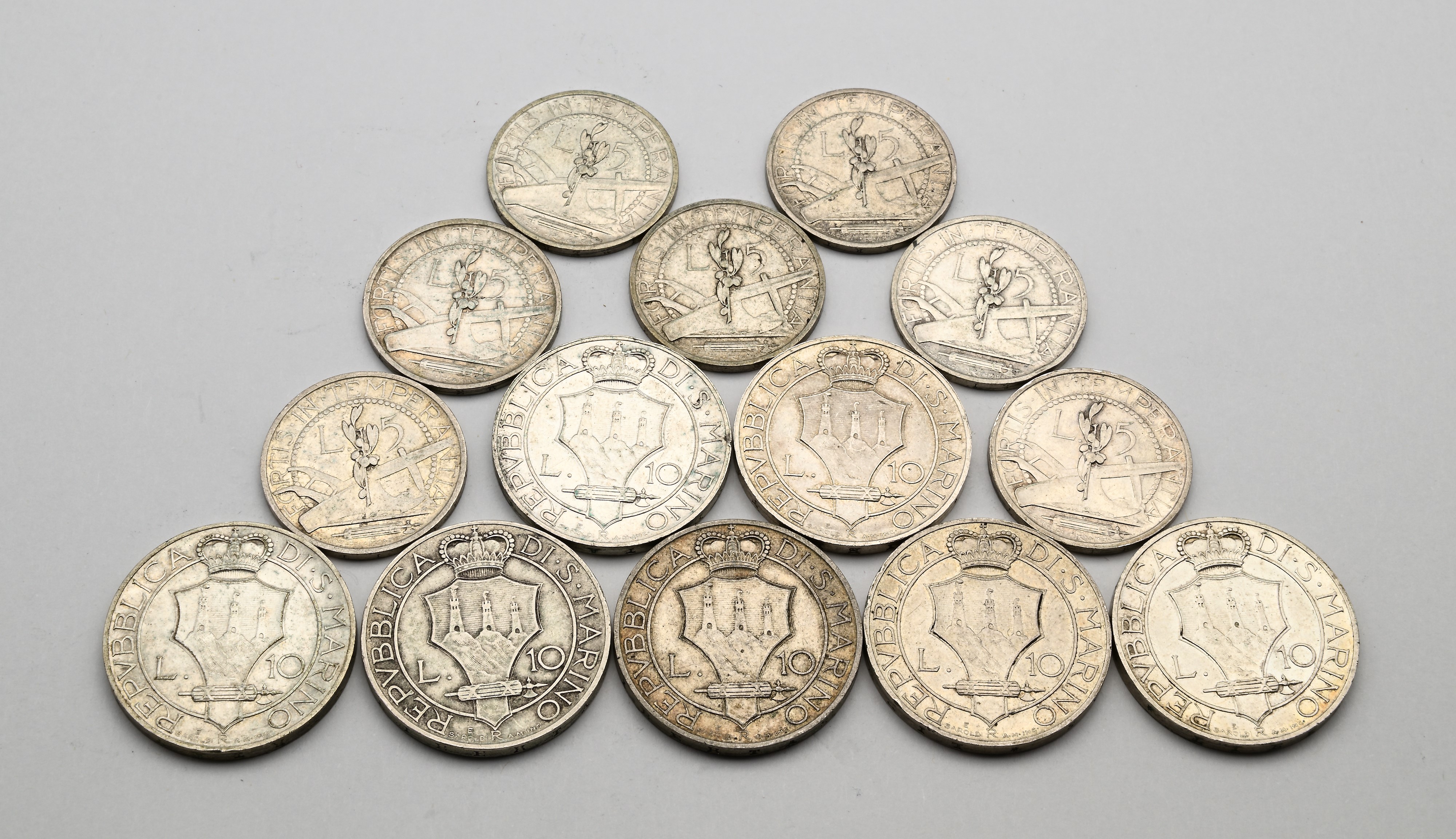 10 Lire e 5 Lire 1931, 1932, 1933, 1935, 1936, 1937, 1938 San Marino Vecchia Monetazione