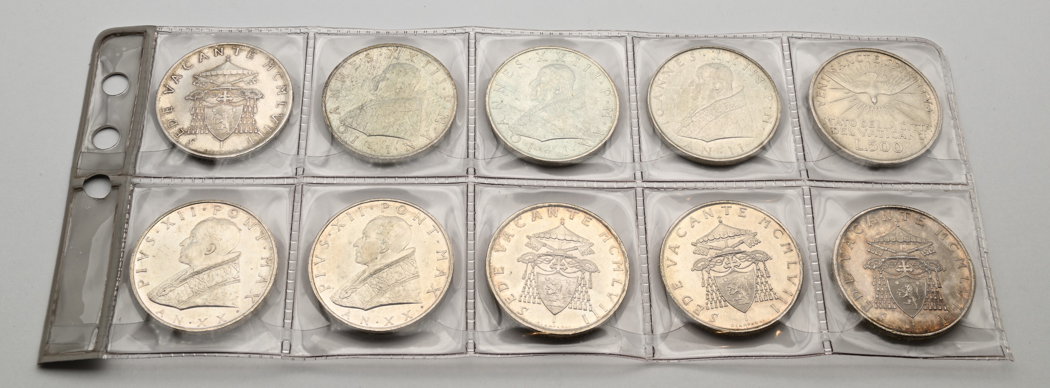 Lotto 500 Lire Città del Vaticano 1958 Pio XII (2), 1958 Sede Vacante (4), 1959 (2), 1960 Giovann...