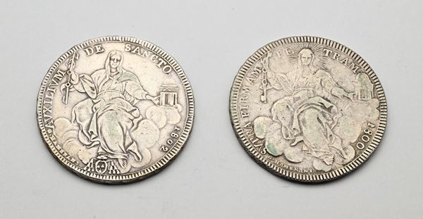 Scudo Primo tipo 1800 A.I e Scudo Secondo tipo 1802 A.III Pio VII Stato Pontificio