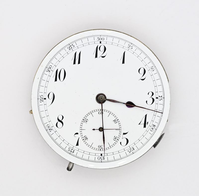 Meccanismo anonimo con ripetizione ore e quarti a richiesta e cronometro al centro. Carica remont...