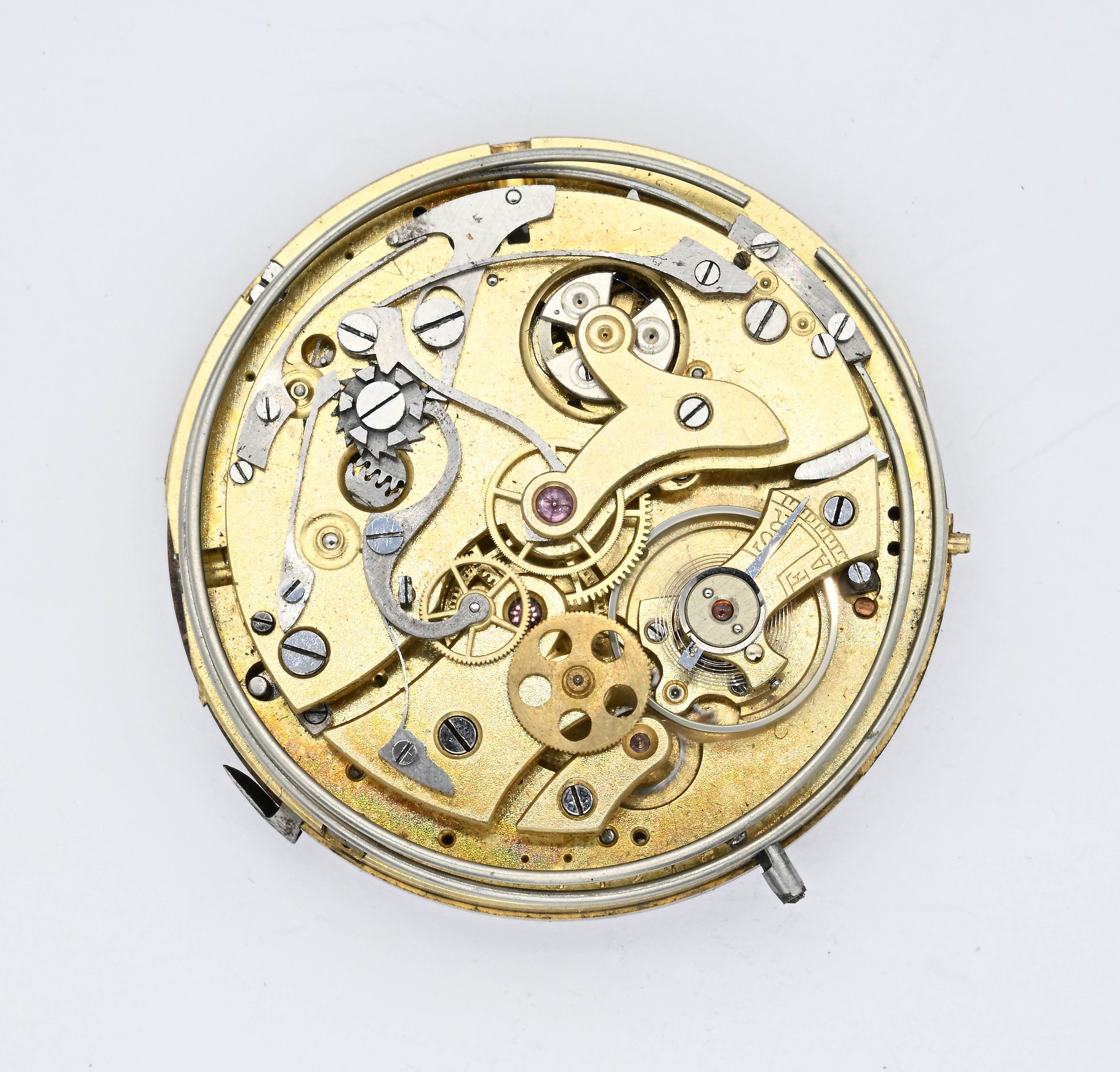 Meccanismo anonimo con ripetizione ore e quarti a richiesta e cronometro al centro. Carica remont...