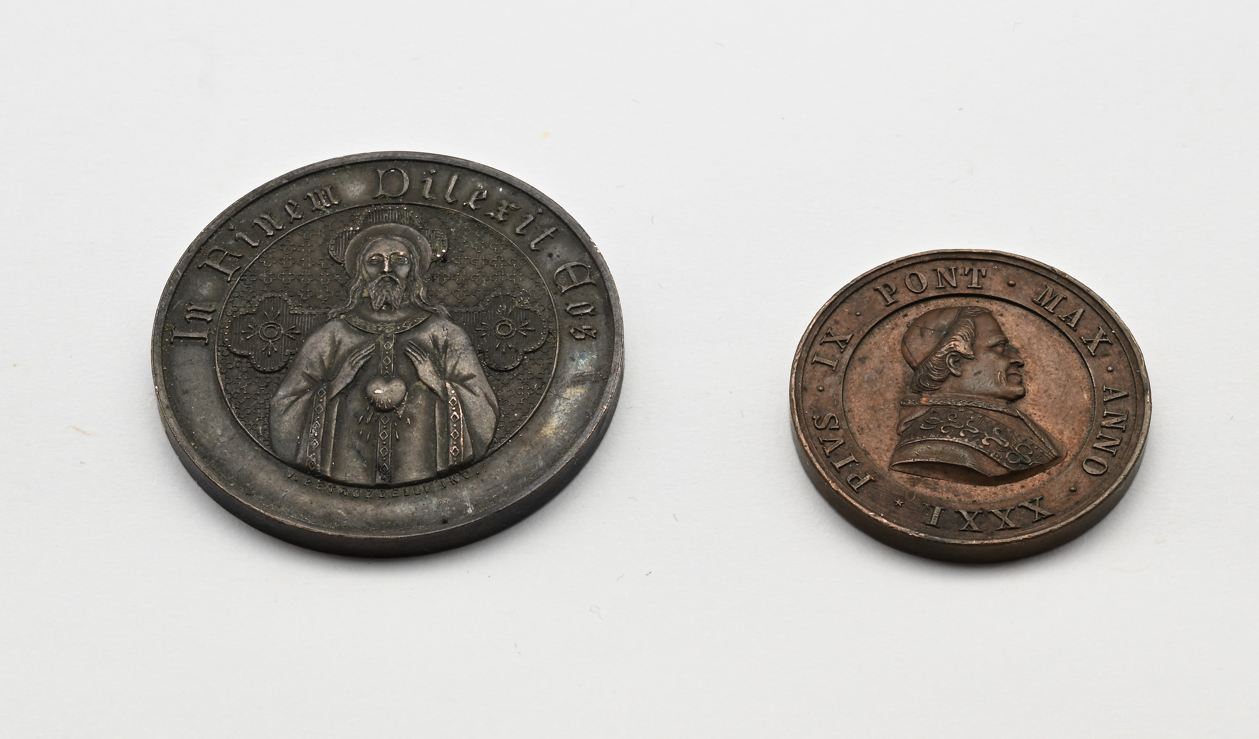 Giubileo sacerdotale 1877 A.XXXI Pio IX e Conventus Eucharisticus Napoli 1891, 2 medaglie in bron...