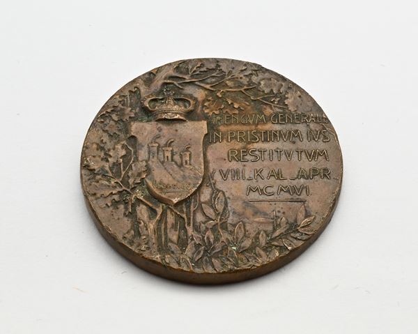 Medaglia in bronzo per il Ripristino dell'Arengo generale Repubblica di San Marino